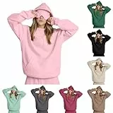 Hoodie Damen Oversize Travel Pullover Kapuzenjacke Mit Augenmaske Sweatshirt Kapuzenpullover Im Flugmodus Frauen Baumwolle Long mit Kapuze Pulli Rundhals Slim Fit Freizeit Langarmshirt Tops Streetwear