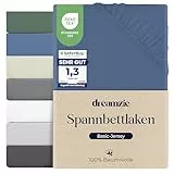Dreamzie Spannbettlaken 200x200 cm, 100% Baumwolle Jersey dehnbar, Spannbetttuch Bettlaken, Steghöhe 30 cm für Matratzen bis 27 cm, Oeko-Tex Zertifiziert, Hypoallergen, Blau