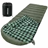 Poepore Schlafsack Outdoor Winter für Erwachsene Extra Breit 3-4 Jahreszeiten XXL Schlafsäcke Warmer Baumwolle Flanell Deckenschlafsack beim Camping Wandern Abenteuern 230 * 100CM Olive