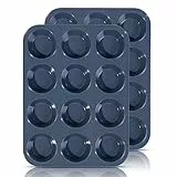 SUPER KITCHEN 2 Stück Große Muffinform aus Silikon für 12 Muffins, Antihaft Muffinblech Antihaftbeschichtet Backblech Backform für Cupcakes, Brownies, Kuchen, Pudding 33 x 25 x 3 cm (Grau)