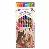 Depesche 13369 Miss Melody - Buntstifte Set mit 10 Farben im Etui, inkl. Radierer-Topper auf jedem Stift, zum Ausmalen in der Schule und Freizeit