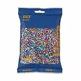 Hama Perlen 201-90 Bügelperlen Beutel mit ca. 3.000 bunten Midi Bastelperlen mit Durchmesser 5 mm im Mix gestreift, kreativer Bastelspaß für Groß und Klein