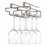 FOMANSH Weinglashalter unter dem Schrank, Gläserhalter für Weingläser Stielgläser, hängender Weinglasregal Glashalterung aus Metall, Gläser-Aufbewahrung für Küche, Bar und Restaurant, braun