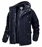 MAGCOMSEN Herren Gefüttert Winterjacke Outdoor Fleecejacke Armee Militär Jacke Herren Warm Bomberjacke Winddicht Arbeitsjacke mit 7 Taschen Dunkelblau L