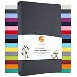 Heim24h Spannbettlaken 180x200cm bis 30 cm, Anthrazit, 100% Baumwolle Bettlaken, Öko Tex Zertifiziert Jersey Spannbetttuch