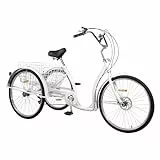 KEESUNG 26 Zoll Erwachsene Dreirad, 6-Gang 3 Räder Fahrrad Senioren Dreirad mit Einkaufskorb Weiß Dreirad für Erwachsene City Tricycle Fahrrad für Menschen mit Einer Höhe von 5.41-6.07ft