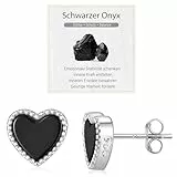 JENDEAR Herz Schwarzer Onyx Ohrringe Silber 925 für Damen Hypoallergene Nickelfrei Natürlicher Edelstein Ohrstecker, Schmuck Geschenke (Silber)