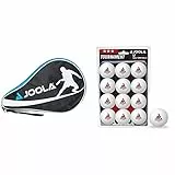 JOOLA Unisex – Erwachsene TT-Hülle Pocket Schlägerhülle, Blue & Tischtennisbälle Tournament 3-Stern Selektierte 40+mm Durchmesser Premium Tischtennis Trainings Bälle Weiss, 12 Stück