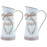 Cabilock 2 Stücke Shabby Blumenvase Herz Vintage Gießkanne Rustikaler Blumentopf Landhaus Vase Metall Eisen Eimer Retro Übertopf Blumeneimer für Balkon Büro Schreibtisch Deko Wohnzimmer Tischdeko