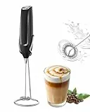 Milchaufschäumer Stab/Milchschäumer Elektrisch tragbarer mit Standfuß Getränkemixer Kaffeebesen batteriebetriebener für Latte, Matcha-Tee, Cappuccino