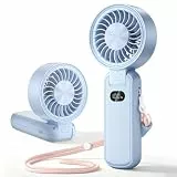 Handventilator, Mini Ventilator USB Wiederaufladbar mit 3600mAh Akku und LED-Display, Bürstenloser Motor, 4 Geschwindigkeiten, Leise und Faltbar, Taschenventilator für Büro, Outdoor und Reisen - Blau