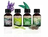 CozyNature® Saunaaufguss mit ätherischem Öl | Sauna Aufgussmittel | Sauna Zubehör | 4 Set - Eukalyptus Lemongrass Zirbe Lavendel - 4x 100ml | inkl. Gratis Sauna E-Book