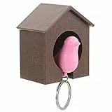 VOSAREA Schlüsselanhänger Vogelhaus Schlüsselring Ring Vogel Pfeife Schlüsselanhänger (Braunes Vogelhaus und rosa Vogel)