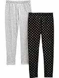 Simple Joys by Carter's Mädchen 2-Pack Lightweight Fleece-Lined Leggings, Grau/Schwarz Punkte, 7 Jahre (2er Pack)