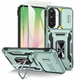 Doeshine für Samsung Galaxy A57 Hülle mit 2 Stück Displayschutzfolie & Kameraschutz, 360° Rotate Ring Ständer, Robust Fallschutz Handyhülle Outdoor Militär Schutzhülle für Galaxy A57 (Grün)