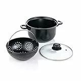 Genius World´s Greatest Pot 3-teilig Kochtopf-Set mit Siebeinsatz 20cm - Topf drehen, Flüssigkeit abgießen und Speisen bleiben im Sieb - Cooking Pot für Induktion Ceran Elektro A24654 Schwarz