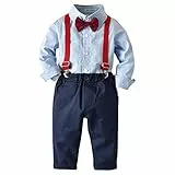 Anzug Kinder Jungen Festlich Baby Smoking Outfit Formal Hochzeit Gentleman Bekleidungsset Fliege Langarm Hemd Shirt Top Hosenträger Hose Set Geburtstag Weihnachten Party Kleidung Hellblau 18-24 Monate