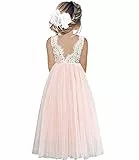 Beganly Mädchen Lange Festtagskleider Lieblich ärmellos V-Rücken Kleid Spitze Maxi Tüll A-Linie Prinzessin Partykleid Blumenmädchen Kleider Rosa 7-8 Jahre (Pink 140)