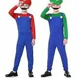 YUUGYD Super Brothers Cosplay Kostüme für Erwachsene Kinder, Halloween Carnival Cosplay Kostüm, Cosplay Kostüm mit Hut und Schnurrbart für Herren Damen Jungen Mädchen, Jungen Rot, S