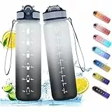 NAVTUE Trinkflasche, 1L Sport-Wasserflasche mit Strohhalm, Zeitmarkierungen, auslaufsicher, BPA-freiTritan, Wasserflasche für Schule Radfahren Laufen (1 Flasche)