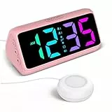 Wecker Laut für Tiefschläfer, Lauter Wecker mit Vibration, Doppelalarm, RGB-Anzeige, 5 Helligkeitsstufen, 4 Lautstärken, Snooze, Vibrationswecker für ältere Menschen Teenager Gehörlose Hörgeschädigte