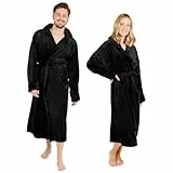 Blumtal Bademantel Damen & Herren L - OEKO-TEX zert. Morgenmantel mit Kapuze, extra saugstark, weich, für Sauna, Schwarz