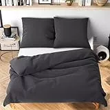 Wolkenfeld Bettwäsche 135x200 cm – Anthrazit - kuschlig weich & bügelfrei – ÖKO-TEX Zertifiziert – Mikrofaser Bettwäsche-Sets 1x Bettbezug 135 x 200 + 1x Kissenbezug 80x80