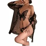 YOMORIO Dessous Damen Sexy, V-Ausschnitt Reizwäsche Bodysuit Rückenfreies Teddy Babydoll Unterwäsche Outfit Offener Schritt Unterhose Nachtwäsche Gürtel Sexy Unterwäsche Lingerie mit Negligee Robe