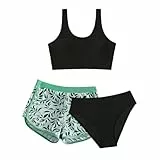 XINYUNZU Mädchen Bikini Set mit Badeshorts Hawaii Badeanzug 3-Teilig Bademode Schwimmanzug Swimsuit Girls Strand Badebekleidung Badeanzüge für Kinder Grün 160