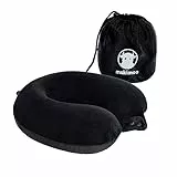 Makimoo Memory Foam Reisekissen, Nackenkissen, bequem und leicht, ideal zum Schlafen im Flugzeug, Auto, Zug, Bus und zu Hause, kommt mit Aufbewahrungstasche (Schwarz)