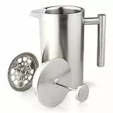 Café Olé Kaffeebereiter aus Edelstahl 350ml | Doppelwandige Isolierung mit Cool-Touch Griffen | French-Press mit Edelstahlfilter | Verschließbarer Ausguss Matt Gebürstet 3 Tassen