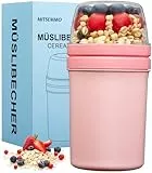 Mitsemmo Müslibecher to Go 600ml+270ml,Joghurtbecher to Go Kinder mit Löffel,Müsli Cup Cornflakes to Go Becher,Müslibecher Müslidose Müslischale Frühstücksdose Müslibox Joghurt Box to Go (Rosa)
