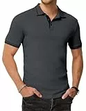 JMIERR Baumwolle Poloshirt Herren Kurzarm 2025 Sommer T-Shirts Basic Männer Hemd mit Knopf Golfshirts Dunkelgrau M