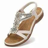 Littleplum Damen Sandalen Sommer Flach Sandalette Bohemia Strand Sandalen,Weiß,40 EU