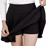 DJT Damen Mädchen Basic Solid Dehnbaren Informell Mini Skater Rock mit Shorts Schwarz X-Small