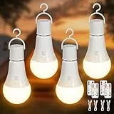 Kimjo Wiederaufladbare Glühbirne mit Batterie - Aufladbare Glühbirne mit Fernbedienung E27 7W - Camping Lampe USB 3 Farben Dimmbare - Tastensteuerung Outdoor Notlicht 4 Stück