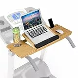 Relaxdays Laufband Schreibtischaufsatz, neigbar, Sicherungsbänder, Handy- & Getränkehalter, Bambus, Laptopständer, Natur