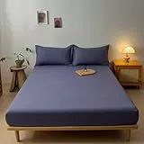 Tolldek Baumwolle Spannbettlaken mit 2er Kissenbezüge 140x200cm Set 3teilig rutschfest, Spannbettlaken Muster Einfarbig, Matratzenschutz Laken für Bett Lila(Passend für Matratzenhöhe: 11-26cm)