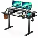 Flycity Elektrischer Stehpult mit zwei Schubladen, höhenverstellbar, mit Memory-Controller, Rollen und 2 Haken, ergonomisch, geräuscharm, Heimbüro-Schreibtisch, Schwarz