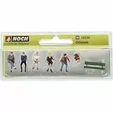 NOCH® Sitzende mit Einer Bank, 6 Figuren in 1:87 (H0) handbemalt für Bahnsteig-Dioramen, perfekt für Modellbahnanlagen und DIY