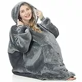 C hello cloud Übergroße Hoodie-Decke, tragbare Decke, Sweatshirt, ultraweiches Sherpa-Fleece, bequemer Kuschel-Kapuzenpullover, GRAU, Einheitsgröße