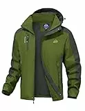 donhobo Herren Regenjacke Wasserdicht Atmungsaktiv Winddichte Funktionsjacke Outdoor Wandern Jacke Softshelljacken Mäntel mit Abnehmbare Kapuzen (Grün, L)