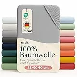 Laleni 2er-Set Jersey Spannbettlaken Beistellbett und Wiege 55x90 cm - Oeko-Tex Zertifiziert, 100% Baumwolle, atmungsaktives Spannbetttuch für Baby, 135 g/m², Moonlight Grey - grau