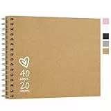 Vienrose 28,5 x 20,5 cm Fotoalbum zum Selbstgestalten und Einkleben mit 40 Seiten, Hardcover Kraftpapier Spiralalbum Scrapbook, DIY Sammelalbum für Hochzeit, Geburtstag, Jahrestag, Khaki