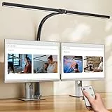 Bogseth 1300LM Doppelkopf Schreibtischlampe LED Dimmbar Fernbedienung, 24W 80CM Klemmbare Monitor Lampe Tischlampe Tageslichtlampe klemmbar desk für Homeoffice Schwenkarm,lamp bürolampe schreibtisch
