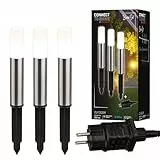 BRILONER - Connect to Shine 12V Gartensystem 3er Set LED Pollerleuchte mit Erdspieß, Basisset mit Trafo, IP44, warmweißes Licht, Gartenbeleuchtung, Wegeleuchten, 36,5x4 cm, Silberfarbig