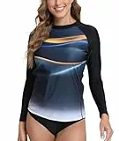 SURFEASY Damen Schwimmshirt Langarm UV-Schutz Shirt Schnelltrocknend UPF 50+ Badeshirt (Schwarze Universum,L)