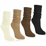 Tialfas 4 Paar Kniestrümpfe Stulpensocken Damen Baumwolle Weiche Strick Slouch Socken Strümpfe Damen-kniestrümpfe Extra lange Beinwärmer Beinstulpen Scrunch Knit Cotton Stiefelsocken für Herbst Winter