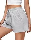 Jezonga Sporthose Kurz Damen Sport Shorts High Waist Sommer Hotpants Weit Kurze Sport Hosen mit Taschen Laufhose Trainingshose Jogginghose Frauen Grau S
