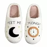 Damen-Hausschuhe „Meet Me At Midnight“-Hausschuhe, Fleece-Hausschuhe, bestickte Plüsch-Hausschuhe für drinnen und draußen, Paar-Schuhe, mehrere Farben erhältlich Dirndl Schuhe Damen (White, 38-39)